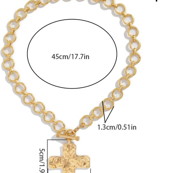Trendy Gold Plated Chunky Cross Necklace - Hammered Vintage Jewelry for Women - Picture 3 of 7